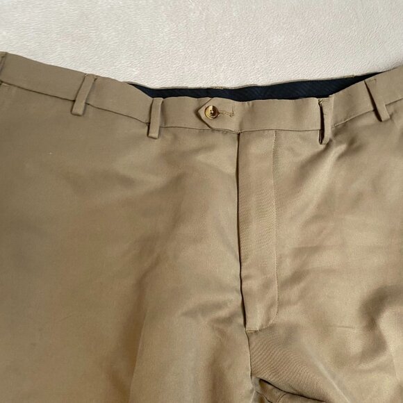 George Mens Pants 44x30 Dark Tan Polyester Chino Flat Front Classic Casual - Picture 9 of 11